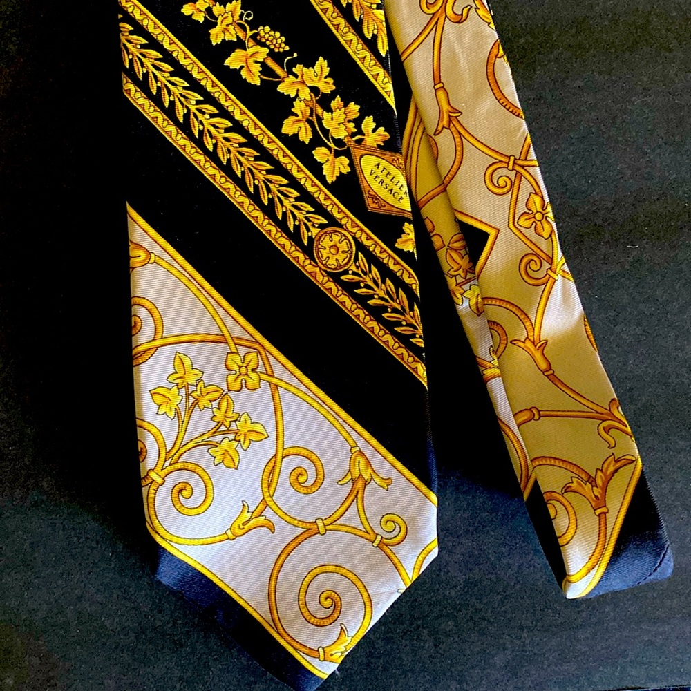Atelier Versace Classic Black and God Silk Necktie